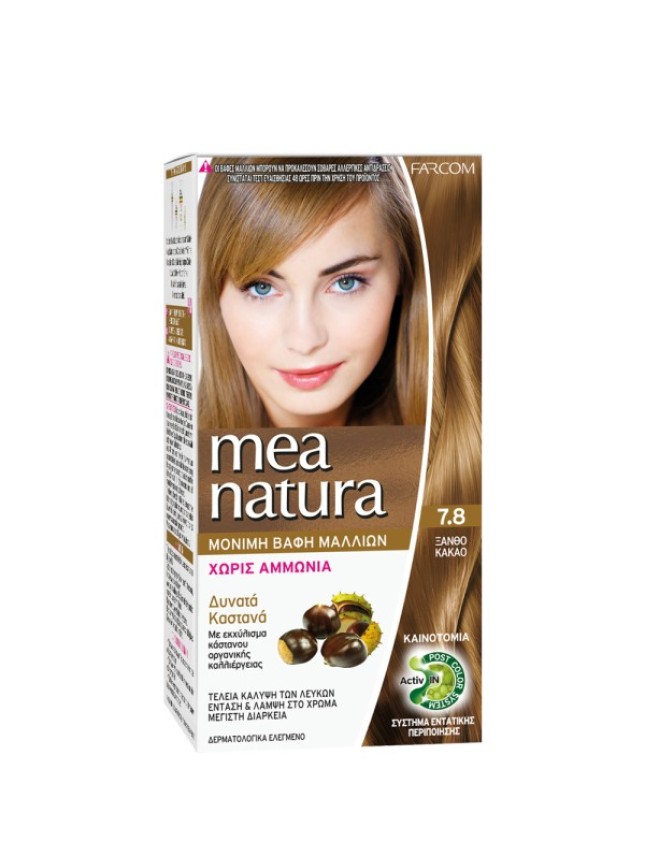 Farcom MeaNatura Σετ Βαφής Χωρίς Αμμωνία 60ml 7,8 Ξανθό Κακάο