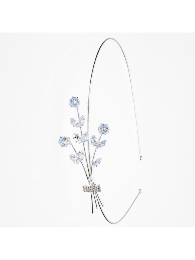 Novita Στέκα μεταλλική σχέδιο μπουκέτο λουλούδια διακοσμημένη με στράς - Ασημί.
