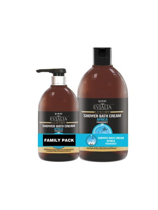 Evialia Family Pack Shower Bath Cream Africa Με Κρέμα Σώματος & 18 ενεργά συστατικά - 1lt + 500ml
