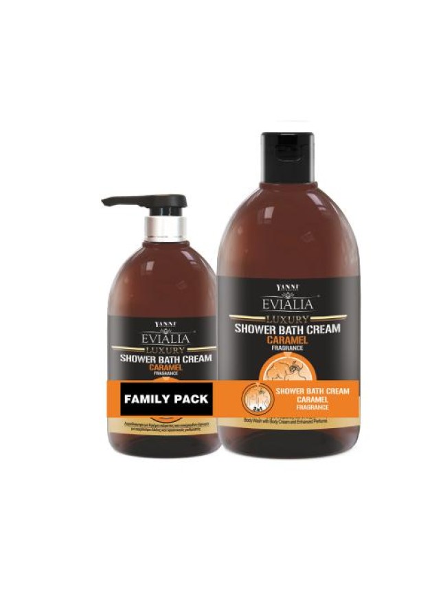 Evialia Family Pack Shower Bath Cream Καραμέλα Με Κρέμα Σώματος & 18 ενεργά συστατικά - 1lt + 500ml