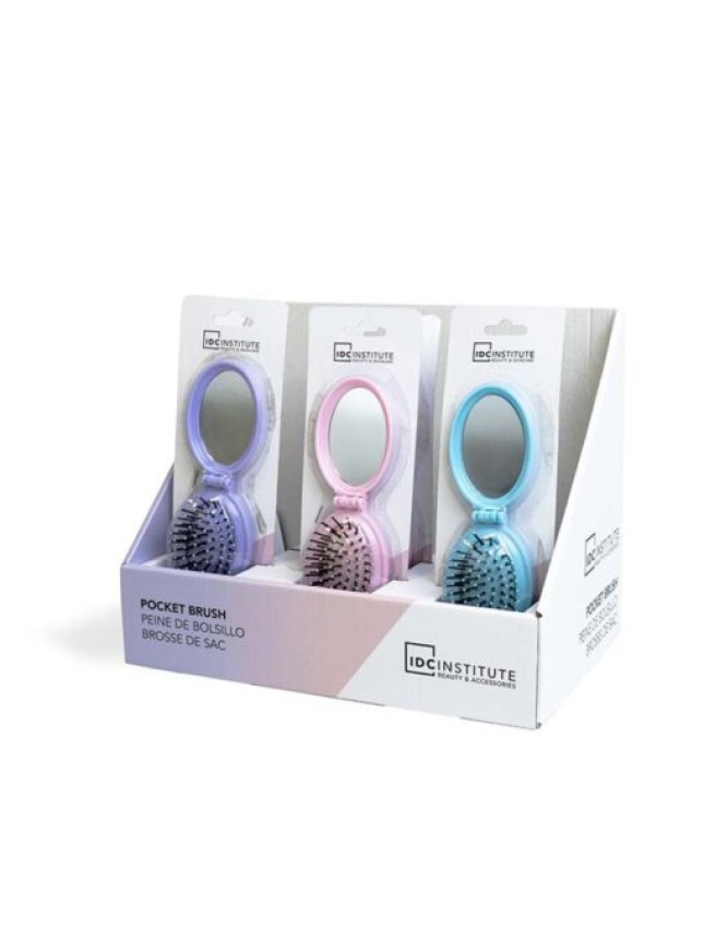 IDC Pocket Pop Out Brush With Mirror – Πτυσσόμενη Bούρτσα Mαλλιών με Kαθρεφτάκι Μωβ (18301RΒ)
